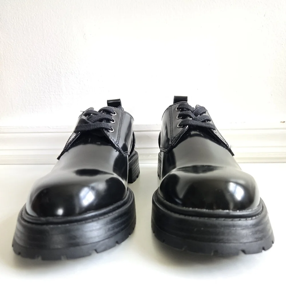 New Zara Laced Oxfords Patent Leather Black Shoes Size 7.5 US / 8 EU